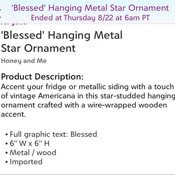 Honey and Me-'Blessed' Gold hue rustic vintage metal tin star hanging decor- NWT - Picture 4 of 4